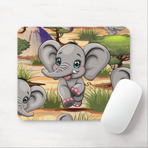 Elephant Baby Jumping Happy in African Savannah Mouse Pad