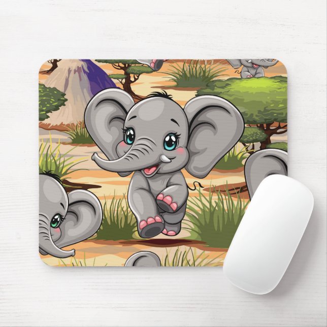 Elephant Baby Jumping Happy in African Savannah Mouse Pad (With Mouse)