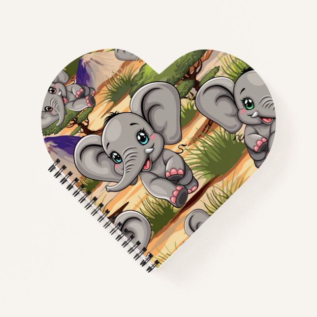 Elephant Baby Jumping Happy in African Savannah Notebook (Front)