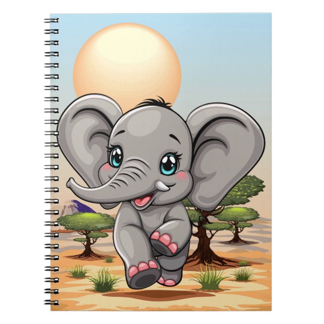 Elephant Baby Jumping Happy in African Savannah Notebook (Front)