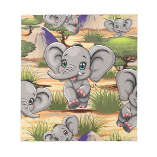 Elephant Baby Jumping Happy in African Savannah Notepad