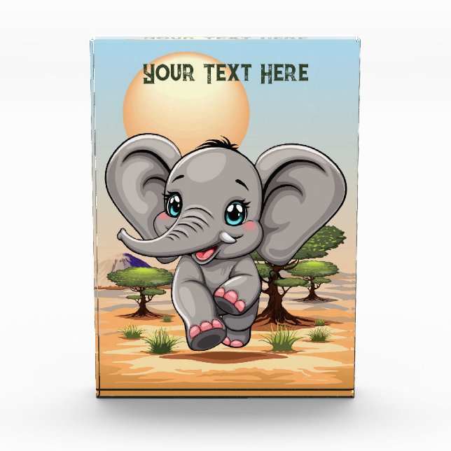 Elephant Baby Jumping Happy in African Savannah Photo Block (Front)
