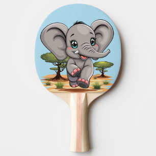 Elephant Baby Jumping Happy in African Savannah Ping Pong Paddle