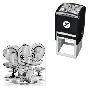 Elephant Baby Jumping Happy in African Savannah Self-inking Stamp