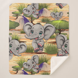 Elephant Baby Jumping Happy in African Savannah Sherpa Blanket