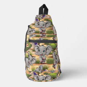 Elephant Baby Jumping Happy in African Savannah Sling Bag