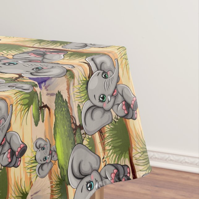 Elephant Baby Jumping Happy in African Savannah Tablecloth (In Situ)