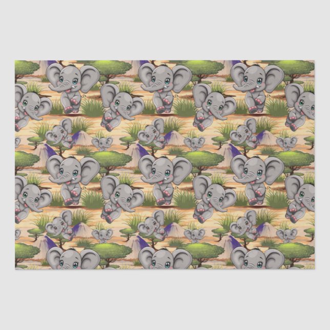Elephant Baby Jumping Happy in African Savannah Tissue Paper (Front)