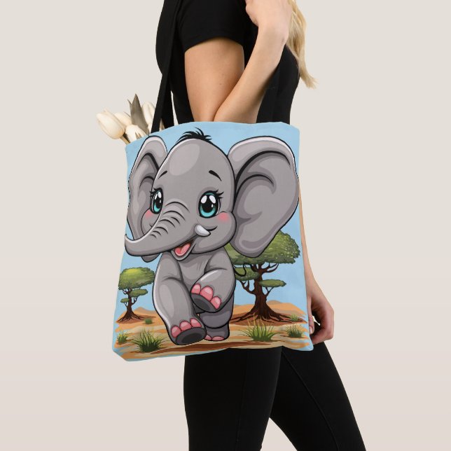 Elephant Baby Jumping Happy in African Savannah Tote Bag (Close Up)