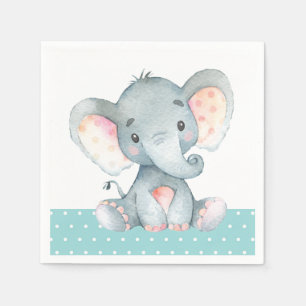 Elephant Baby Shower Aqua Teal Turquoise Napkins