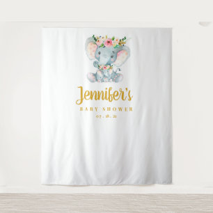 Elephant Baby Shower Backdrop, Photo Booth Prop Tapestry