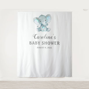 Elephant Baby Shower Backdrop, Photo Booth Prop Tapestry
