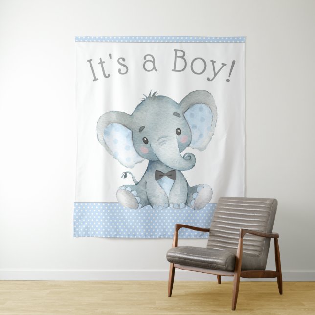 Elephant Baby Shower Backdrop Tapestry (In Situ)