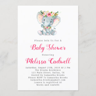 Elephant Baby shower bébé fille douche Invitations