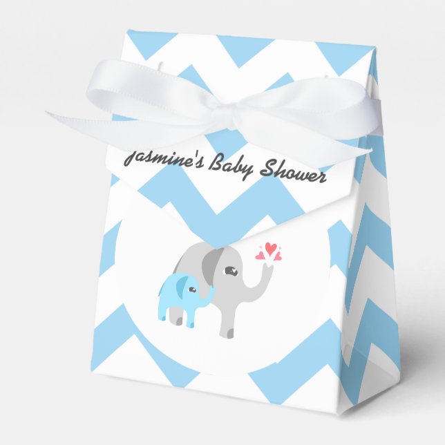 Elephant Baby Shower Blue and White Favor Box (Front Side)