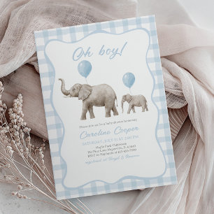 Elephant Baby Shower Blue Balloon, Little Peanut Invitation