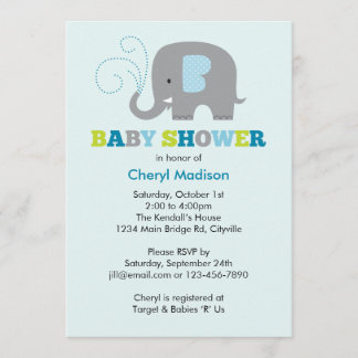 Elephant Baby Shower - Blue Invitation
