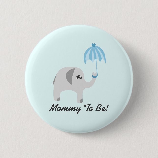 Elephant Baby Shower Blue Umbrella 2 Inch Round Button (Front)