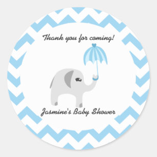 Elephant Baby Shower Blue Umbrella Classic Round Sticker
