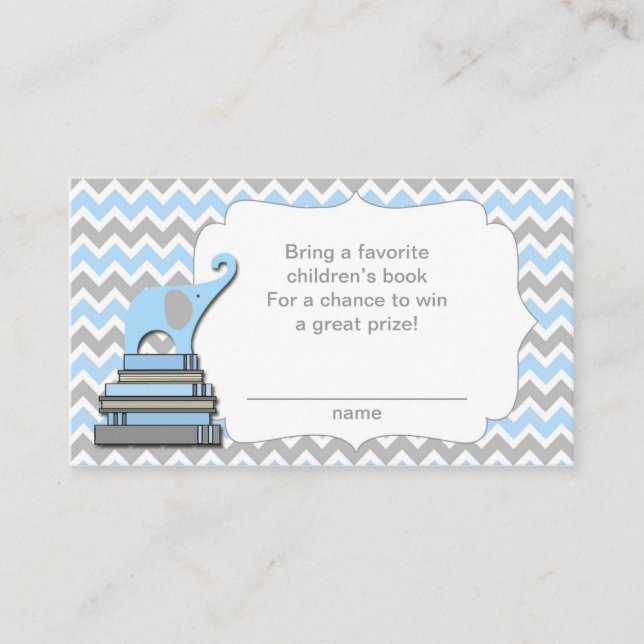 Elephant Baby Shower book raffle tickets blue Enclosure Card (Front)