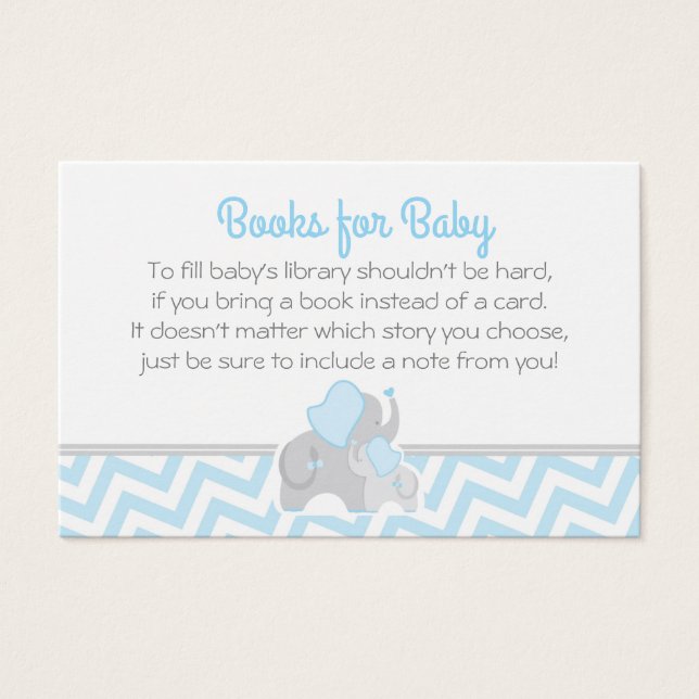 Elephant Baby Shower Book Request Card Blue Grey (Front)