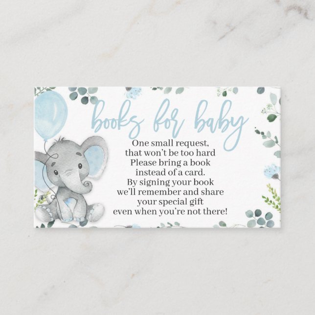 Elephant Baby Shower Book Request Card for a Boy (Front)