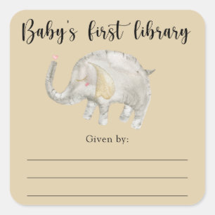 Elephant Baby Shower bookplate, books for baby Square Sticker