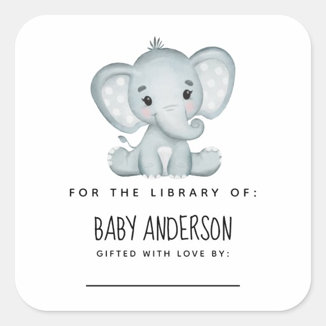  Elephant Baby Shower Bookplate  Square Sticker (Front)