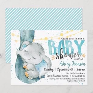 Elephant Baby Shower Boy, Blue Invitation