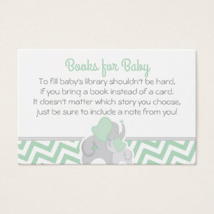Elephant Baby Shower Bring a Book Mint Green Grey
