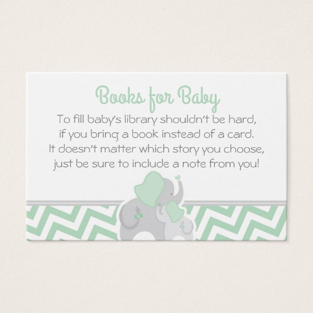 Elephant Baby Shower Bring a Book Mint Green Grey (Front)