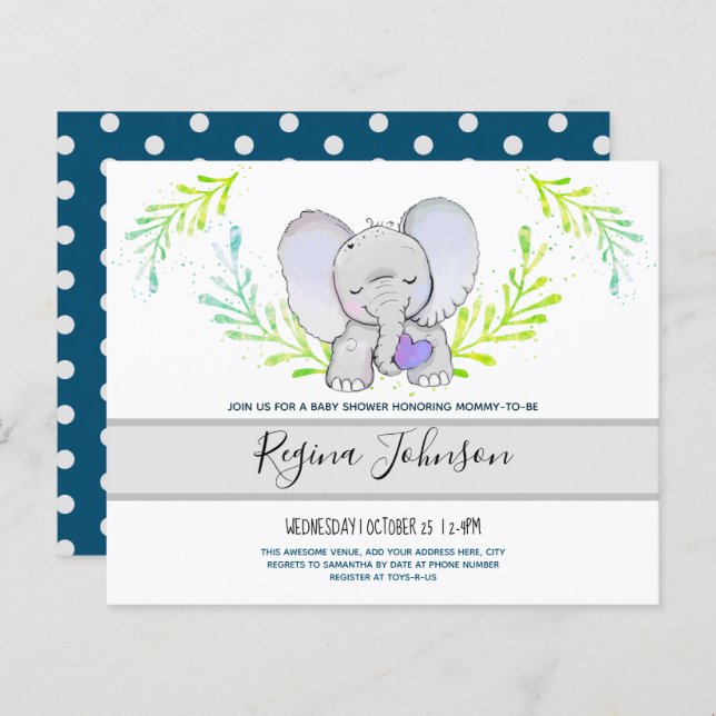 Elephant Baby Shower Budget Invitation (Front/Back)
