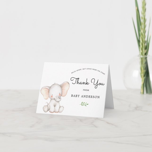Elephant Baby Shower by Mail Thank You Note Card (Front)