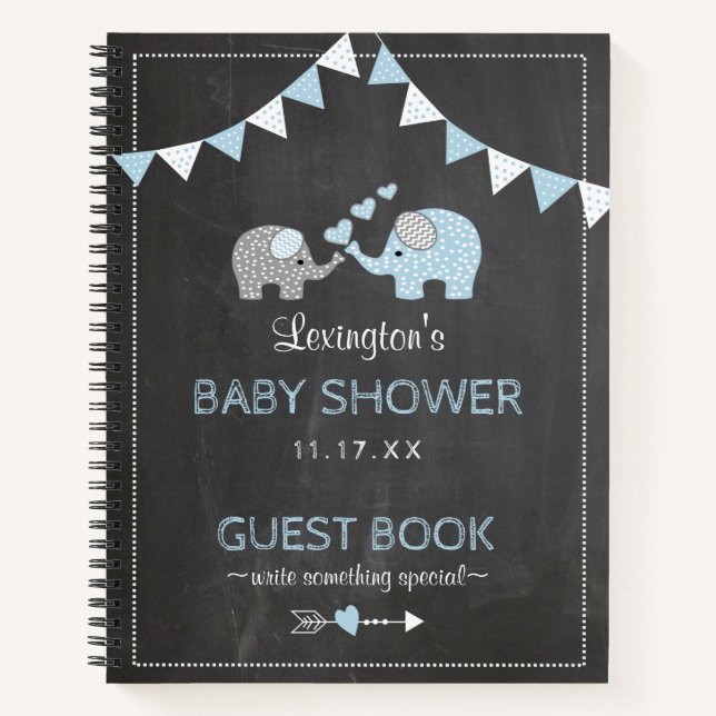 Elephant Baby Shower Chalkboard Look Guest Book | (Front)
