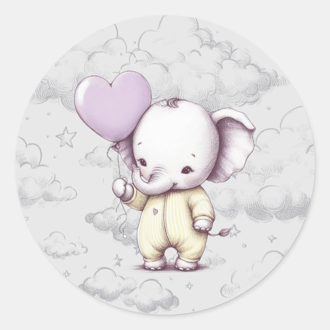 Elephant Baby Shower Classic Round Sticker (Front)