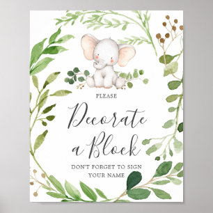 Elephant Baby Shower Decorate A Block Sign