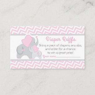 Elephant Baby Shower Diaper Raffle Ticket Pink Enclosure Card