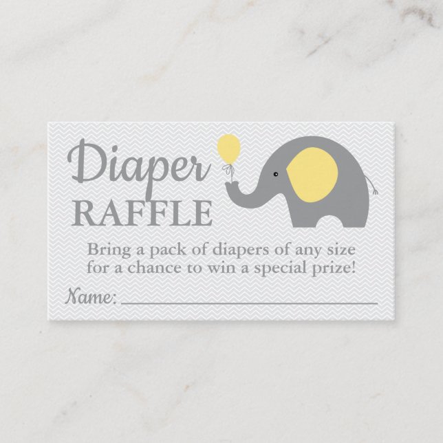 Elephant Baby Shower Diaper Raffle Tickets Yellow Enclosure Card (Front)