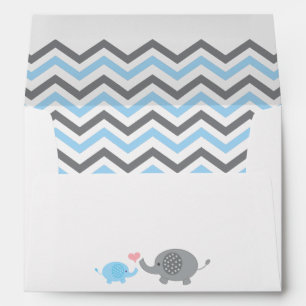 Elephant Baby Shower Envelope Blue Grey Chevron