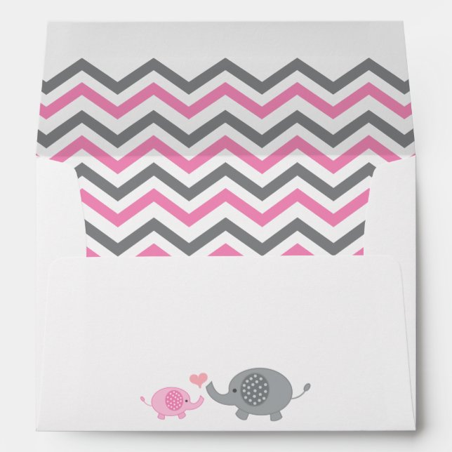 Elephant Baby Shower Envelope Pink Grey Chevron (Back (Bottom))