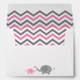 Elephant Baby Shower Envelope Pink Grey Chevron
