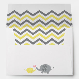 Elephant Baby Shower Envelope Yellow Grey Chevron