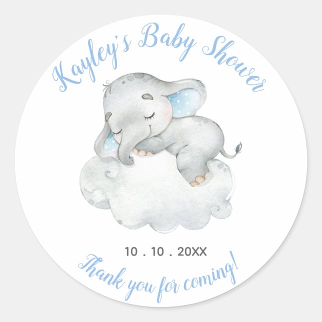 Elephant Baby shower Favoriser Sticker Dormir Drea (Devant)