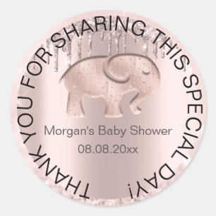 Elephant Baby Shower Favour Thank You Pink Classic Round Sticker