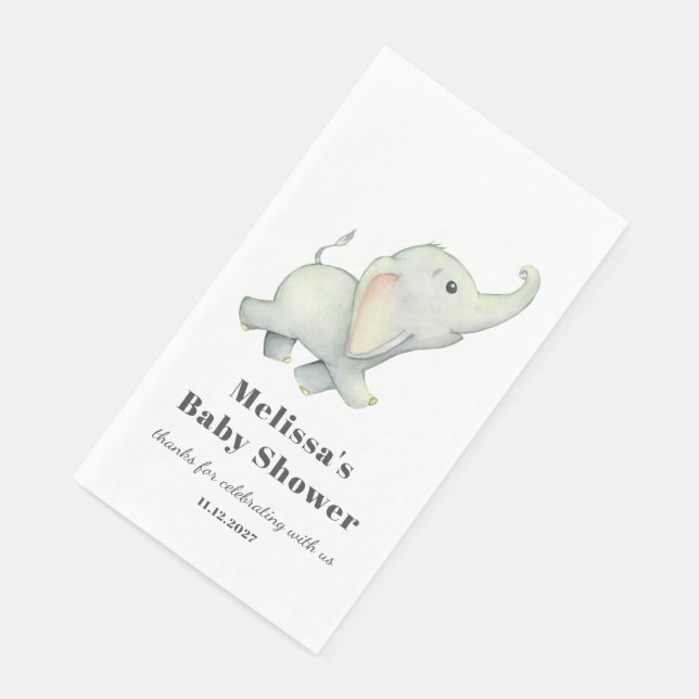 Elephant Baby Shower Gender Neutral Personalized Napkin (Corner)