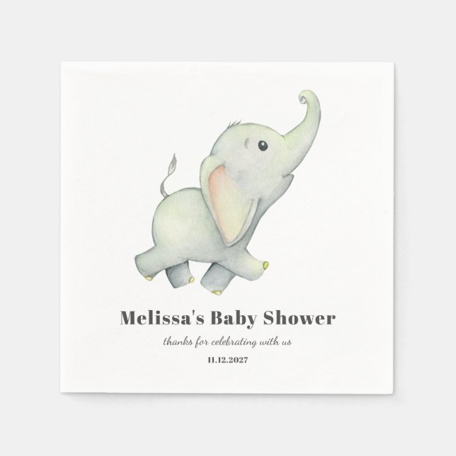 Elephant Baby Shower Gender Neutral Personalized Napkin (Front)