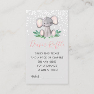 Elephant Baby Shower Girl Diaper Raffle Ticket Enclosure Card