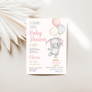 Elephant Baby shower Girl Espagnol Invitation