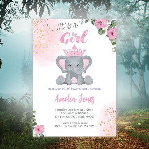 Elephant Baby Shower Girl Invitation