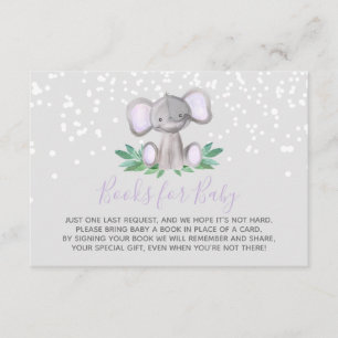 Elephant Baby Shower Girl Purple Books for Baby Enclosure Card